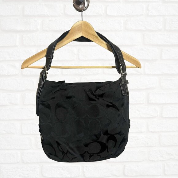 Coach Signature Black Jacquard Hobo Shoulder Bag F1276-F15067 Classic Monogram - Picture 2 of 9